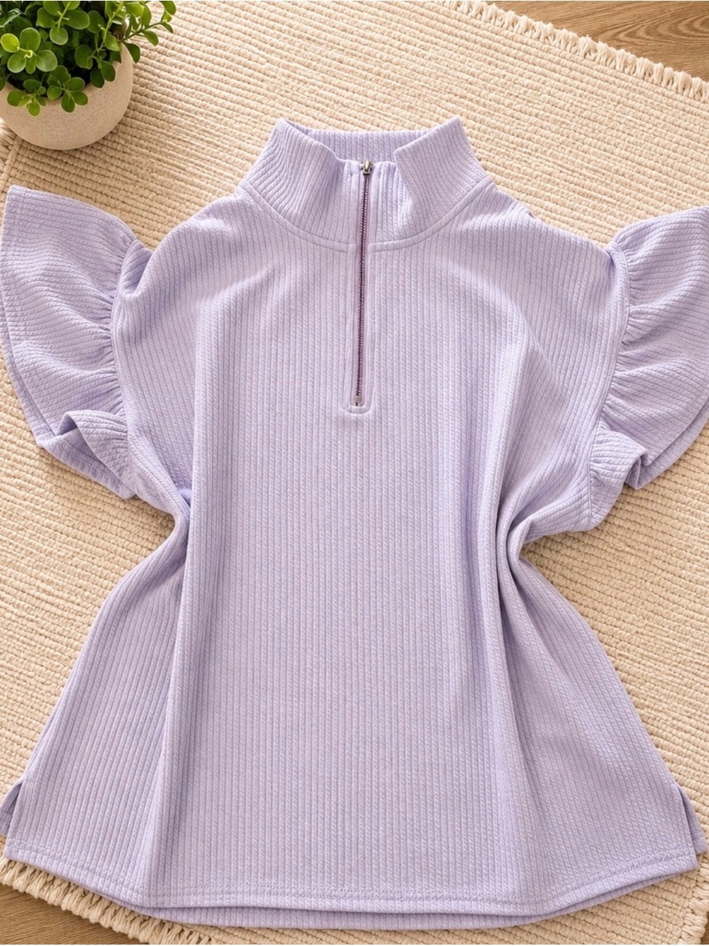 NWT Grace + Emma Lavender Half Zip Ruffle Sleeve Textured Pullover Top 2X
